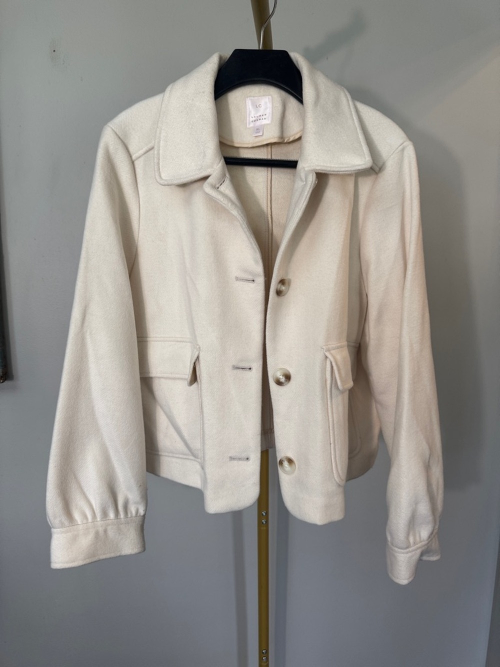 LC Lauren Conrad Off-White Single-Breasted cropped Pea Coat EUC XL